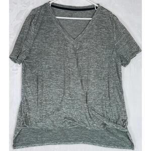 Calvin Klein Performance Plus Size XL Draped Top Black Heather V neck Hi Lo Hem